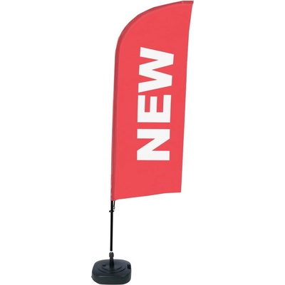 Jansen Display Kompletní sada reklamní vlajky ve tvaru křídla, Novinka, červená, anglicky ECO, 1105 x 3300 mm