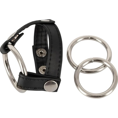 Bad Kitty - кожен пръстен за тестиси и пенис (черен)