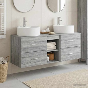 vidaXL Комплект шкафове за баня 3 бр. Сив Сонома 129 x 44, 5 x 82 см (3405880)