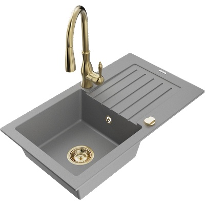 Mexen Pablo гранитна мивка с 1 отделение с отцедник и кухненски смесител Savita, сива - 6510-71-672601-50 (6510-71-672601-50)