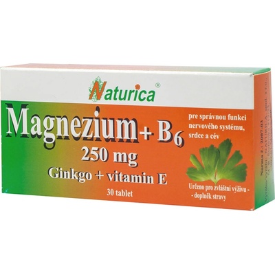 Naturica MAGNEZIUM 250 mg+B6+Ginkgo+vitamín E 30 ks