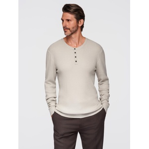 Ombre Clothing Мъжки ребрест пуловер с копчета към деколтето - бежов V3 OM-SWSW-0182 Ombre Clothing Ombre Clothing | Bezhov | МЪЖЕ | M