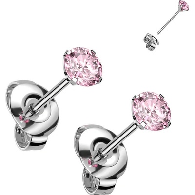 Steel Edge Titanové náušnice pecky se zirkony SET23ER01-pink 3mm