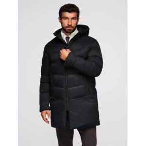 Ombre Clothing Мъжко дълго прошивано яке с качулка - черно V1 OM-JALJ-0264 Ombre Clothing Ombre Clothing | Cheren | МЪЖЕ | XL