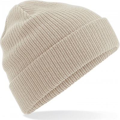 Beechfield ohrnovací čepice z organické bavlny s lemem pro potisk či nášivku písková