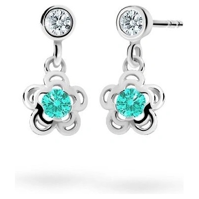 Danfil dětské náušnice kytičky C2204 z bílého zlata s kamínkem Mint Green zapínání balónek