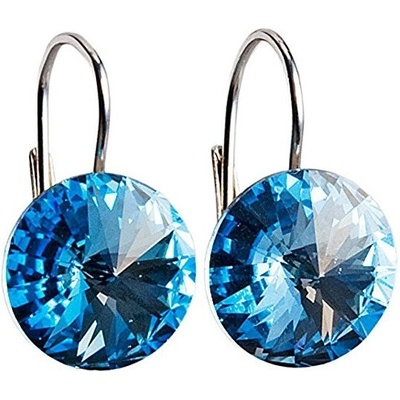 Evolution Group strieborné náušnice visací s krystaly Swarovski modré kulaté 31106.3 aquamarine