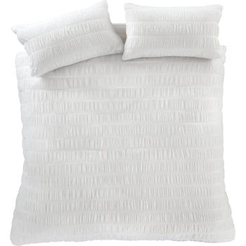 Catherine Lansfield Бяло двойно удължено крепово спално бельо 230x220 cm Seersucker - Catherine Lansfield (BD/57142/W/KQS/WH)