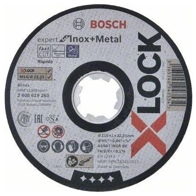 Řezný kotouč na nerez a kov pro úhlové brusky se systémem X-LOCK Bosch Expert for Inox+Metal - 115 x 1.0 x 22.23 mm, plochý (2608619263)