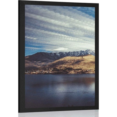Plakát zapadající slunce nad jezerem - 20x30 black