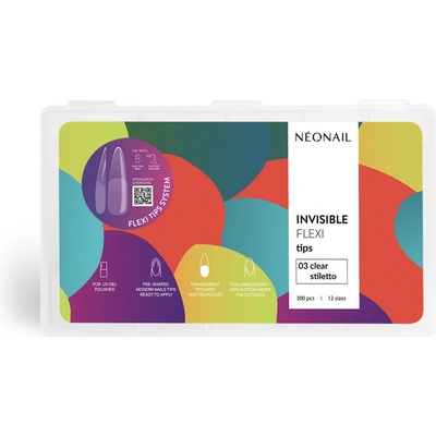NeoNail Flexi Tips Invisible umělé nehty typ 03 Clear Stiletto 300 ks