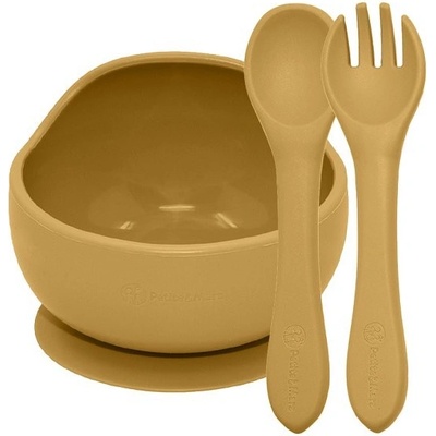 PETITE&MARS Set jedálenský silikónový TAKE&MATCH miska príbor Intense Ochre 6m+ VP-F171126 2 ks