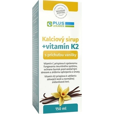 Plus Lekáreň Kalciový sirup s vitamínom K2 s príchuťou vanilky 150 ml