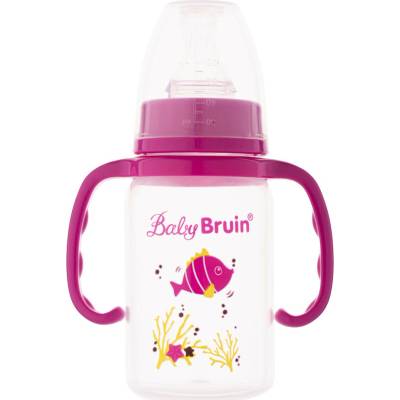 Baby Bruin detská kojenecká fľaša s uškom ružová 120 ml