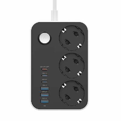 COLORWAY Sieťová rozbočovačka, CW-CHE36PDB, 3 zásuvky, 6xUSB (3xUSB-A + 3xTYPE-C) (20 W), čierna