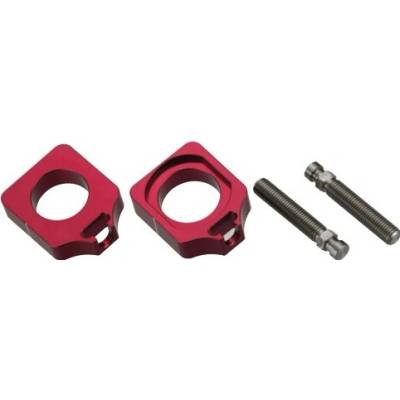 ACCEL napínač zadní osy se šroubem HONDA CRF 250 / 450 R '09-'24 barva červená (komplet-2 kusy)