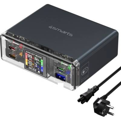 4smarts Lucid GaN Fast Wall Charger 210W - захранване за ел. мрежа за лаптопи, смартфони и таблети с 1xUSB-A и 3xUSB-C изходи с технология за бързо зареждане (тъмносив)