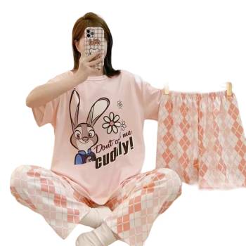 Image 1 of Дамска пижама в пудра с апликация зайче - 3 части