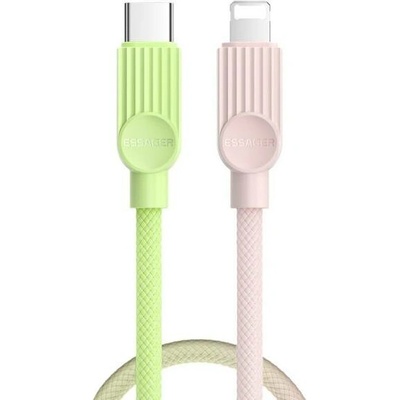 Essager ES-X73 opletený nabíjecí a datový USB-C na Lightning 25cm zelenorůžový
