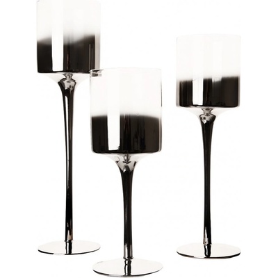 Svícen sklo stříbrný/černý set 3 ks 25/30/35 cm