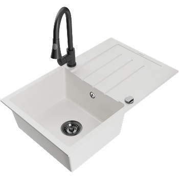 Mexen Bruno гранитна мивка с 1 отделение с отцедник и кухненски смесител Elia, бял - 6513-20-670101-70 (6513-20-670101-70)