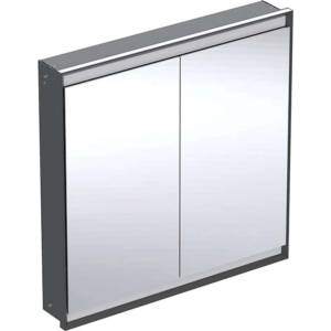 Geberit ONE - Огледален шкаф с LED осветление, 90x90x15 см, 2 врати, вграден, матово черно 505.803. 00.7 (505.803.00.7)