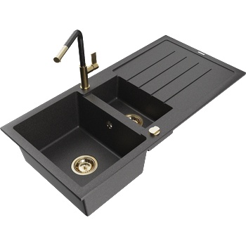Mexen Andres гранитна мивка с 1, 5 камери, с отцедник и кухненски смесител Flora, (6515-76-670401-75-G)
