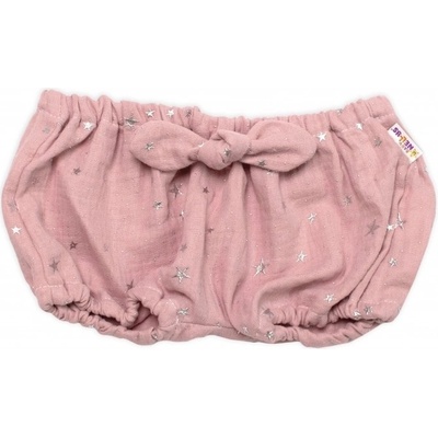 Baby Nellys Mušelínové letní kraťasky Stars s mašličkou pudrové