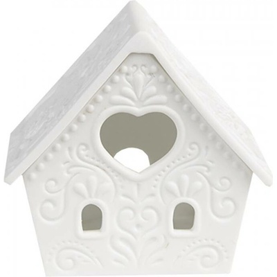 Bílý keramický domeček na čajovou svíčku Mechelen II – 9x7x8 cm