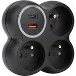 Solight P106CB-PD20 - Разклонител с 3 контакта 15 A и USB A + USB-C, черен (SL1713)