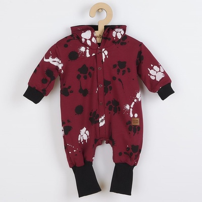 NEW BABY Kojenecký bavlněný overal s kapucí a oušky Paw tmavě růžový