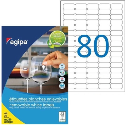 Etikety univerzálne odnímateľné 35,6x16,9mm Agipa A4 25 hárkov 119646