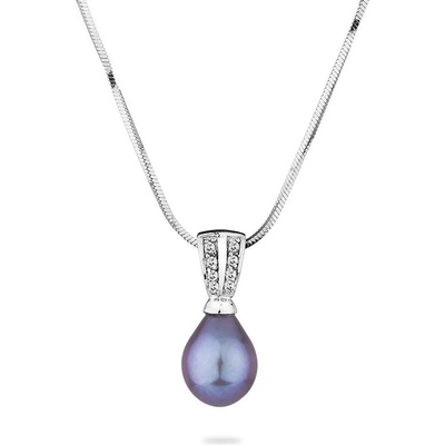 Swan Сребърно колие със сладководна черна перла и цирконий SP0362B Swan