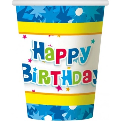 Godan Papierové modré poháre Happy Birthday 270 ml