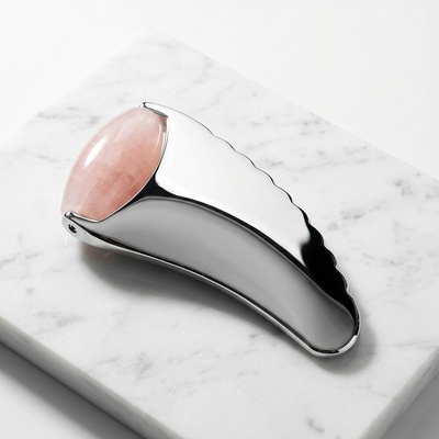 Gua sha 2-v-1 masážna pomôcka oceľ/ruženín