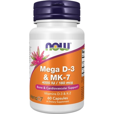 Now Foods Vitamín D3 4000 iu + K2 MK7 180 mcg 60 veg kapslí