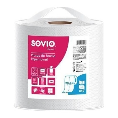 Papírové utěrky, bílá, 2-vrstvé, 212,6 m, průměr 26,5 cm, 1 role, SOVIO PP20907 574539