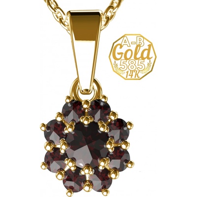 A-B Pendant with a scattering of natural Czech garnet in yellow gold jw AUG1071
