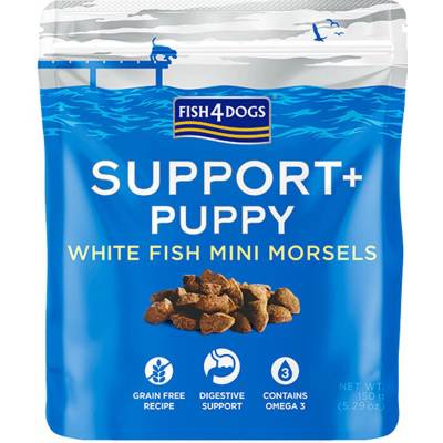 FISH4DOGS Pamlsky pre štěňátka SUPPORT+ podpora trávení biela ryba s prebiotiky 150 g