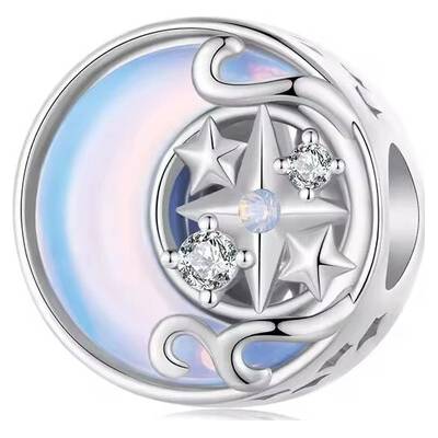 Prosperk Stříbrný korálek na náramek Měsíční svit a hvězdy S1268
