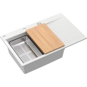 Quadron Вградена работна станция Quadron Josh 111, бяло - инокс, 78x50 см (HCQJ7850U1_BS_P2O) Мивка за вграждане