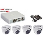 HIKVISION Комплект 4 бр. 1Mpx HD камери с DVR, преходници и захранване (12100)