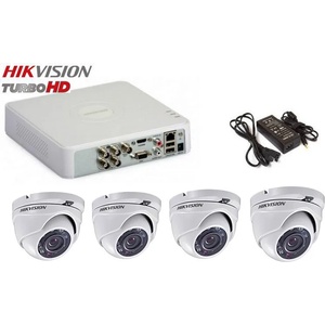 HIKVISION Комплект 4 бр. 1Mpx HD камери с DVR, преходници и захранване (12100)