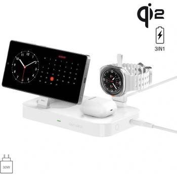 4smarts Qi2 Charging Station Trident With Charger for Galaxy Watch - тройна поставка (пад) за безжично зареждане за Samsung устройства с MagSafe, Galaxy Watch, Galaxy Buds и Qi съвместими моб