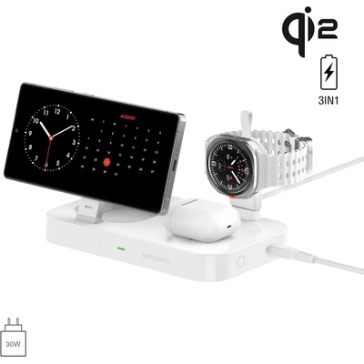 4smarts Qi2 Charging Station Trident With Charger for Galaxy Watch - тройна поставка (пад) за безжично зареждане за Samsung устройства с MagSafe, Galaxy Watch, Galaxy Buds и Qi съвместими моб