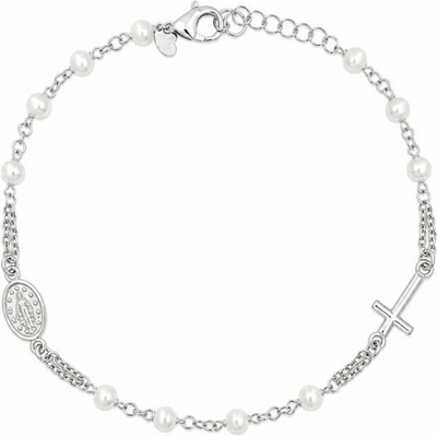 Šperky Nina – Strieborný náramok Perlová ochrana s perličkami a medailónikom (18,5 – 20,5 cm) 925/1000 - nar 538