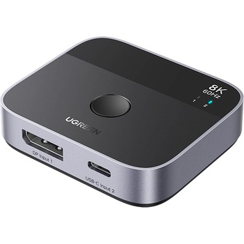 UGREEN 2-портов DisplaPort и USB-C превключвател за компютри и монитори - Ugreen AW701 DisplayPort to USB-C Switch Box 2in1 8K (тъмносив) (AW701 (65878))