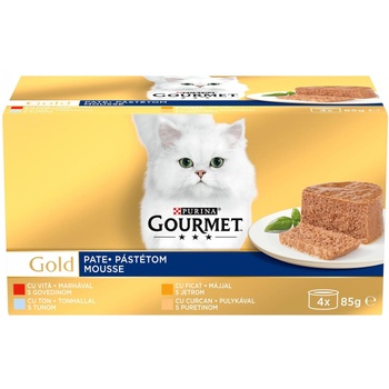 Purina GOURMET GOLD Mousse - мултиопаковка пастети - 4 бр x 85 гр