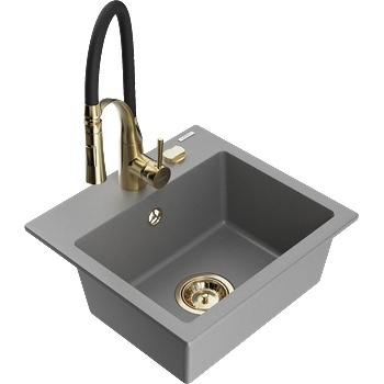 Mexen Milo еднокоморна гранитна мивка с кухненски смесител Aster, сив - 6505-71-73450-57-G (6505-71-73450-57-G)