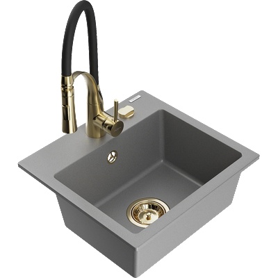 Mexen Milo еднокоморна гранитна мивка с кухненски смесител Aster, сив - 6505-71-73450-57-G (6505-71-73450-57-G)